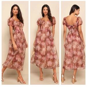 Lulu's Floral Midi Dress in Pink and Cream
